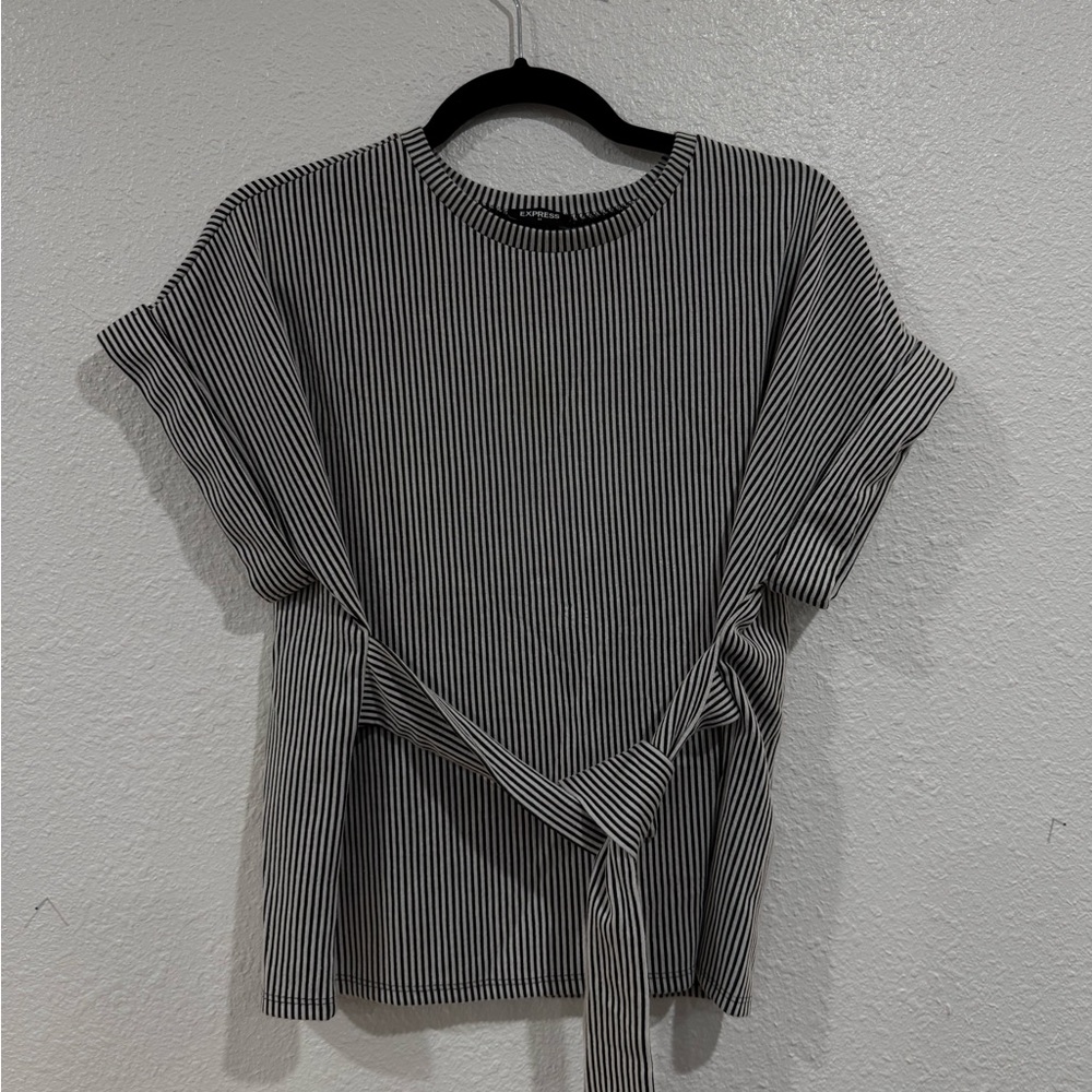 Express Black and White Striped Short Sleeve Top